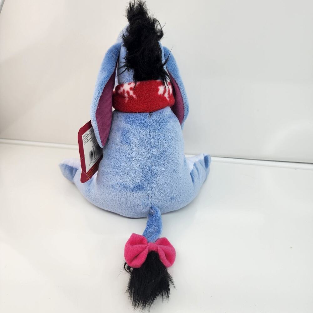 2011 Disney Holiday Eeyore Blue Plush 10" Winnie the Pooh Red Christmas Scarf - Picture 3 of 12